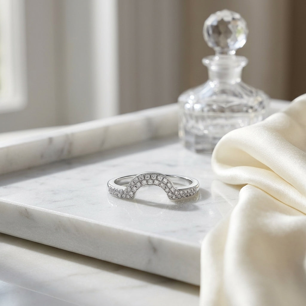 Diamond Pave Studded Notched Band In 14k White Gold — atelier still life