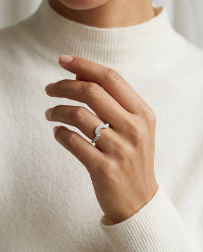Diamond Pave Studded Notched Band In 14k White Gold — editorial close-up