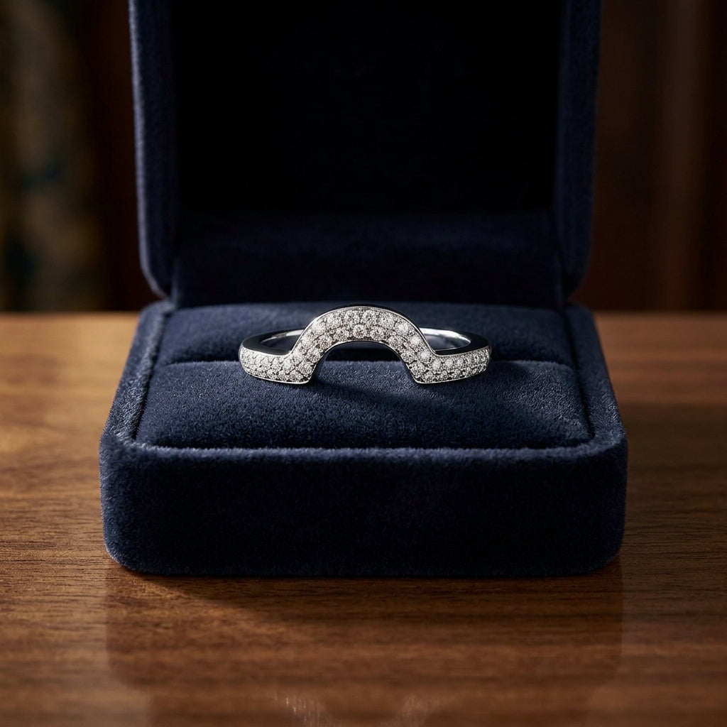Diamond Pave Studded Notched Band In 14k White Gold — gift presentation
