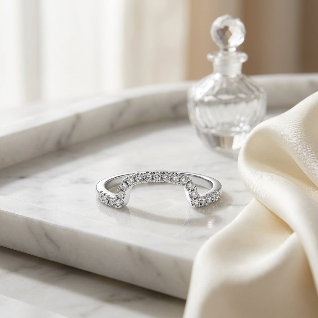 Diamond Pave Notched Band In 14k White Gold — atelier still life