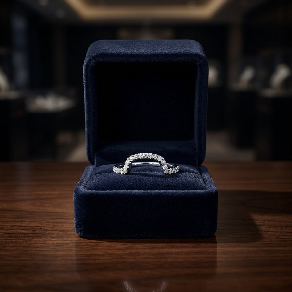 Diamond Pave Notched Band In 14k White Gold — gift presentation