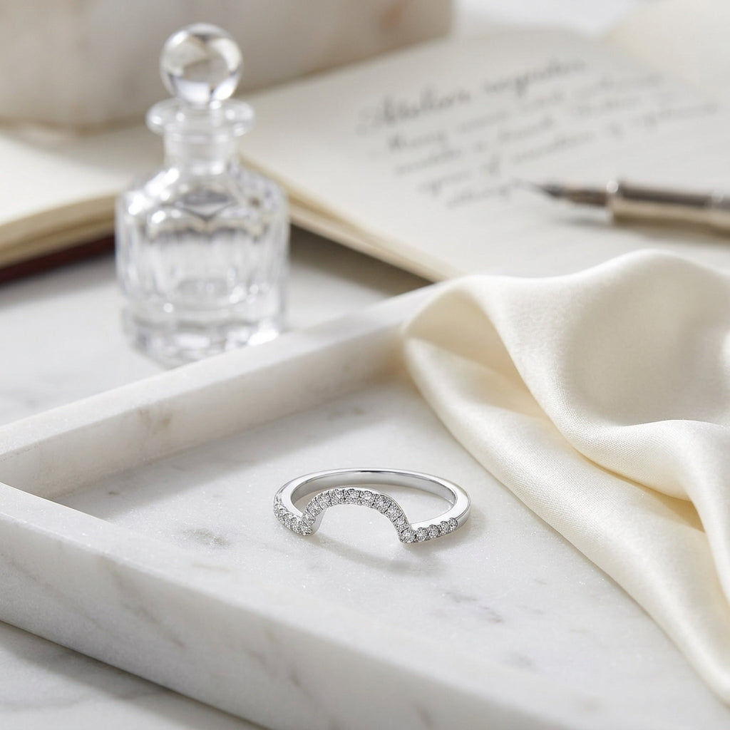 Diamond Pave Notched Band In 14k White Gold — atelier still life
