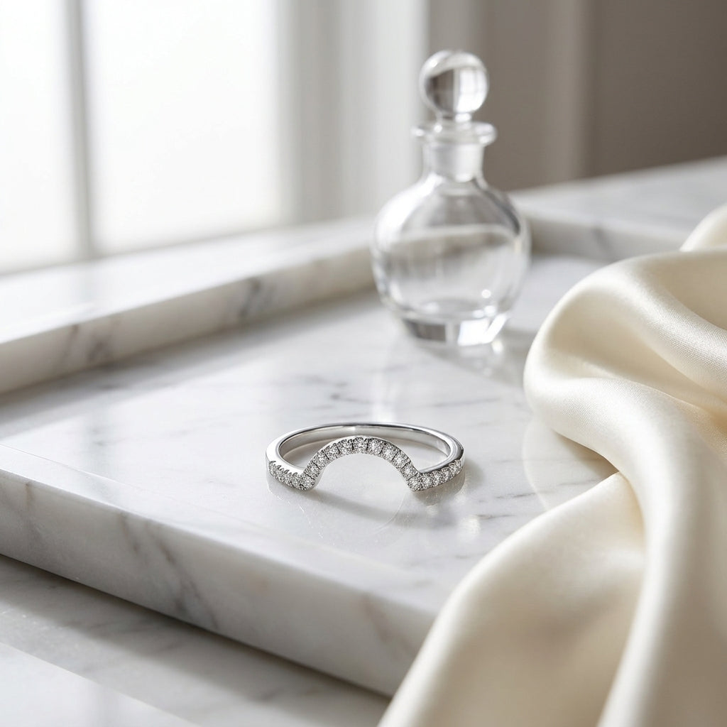 Diamond Pave Notched Band In 14k White Gold — atelier still life