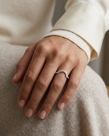 Diamond Pave Notched Band In 14k White Gold — editorial close-up