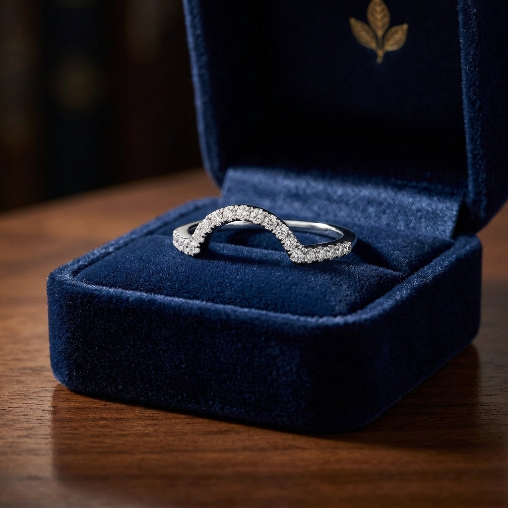 Diamond Pave Notched Band In 14k White Gold — gift presentation