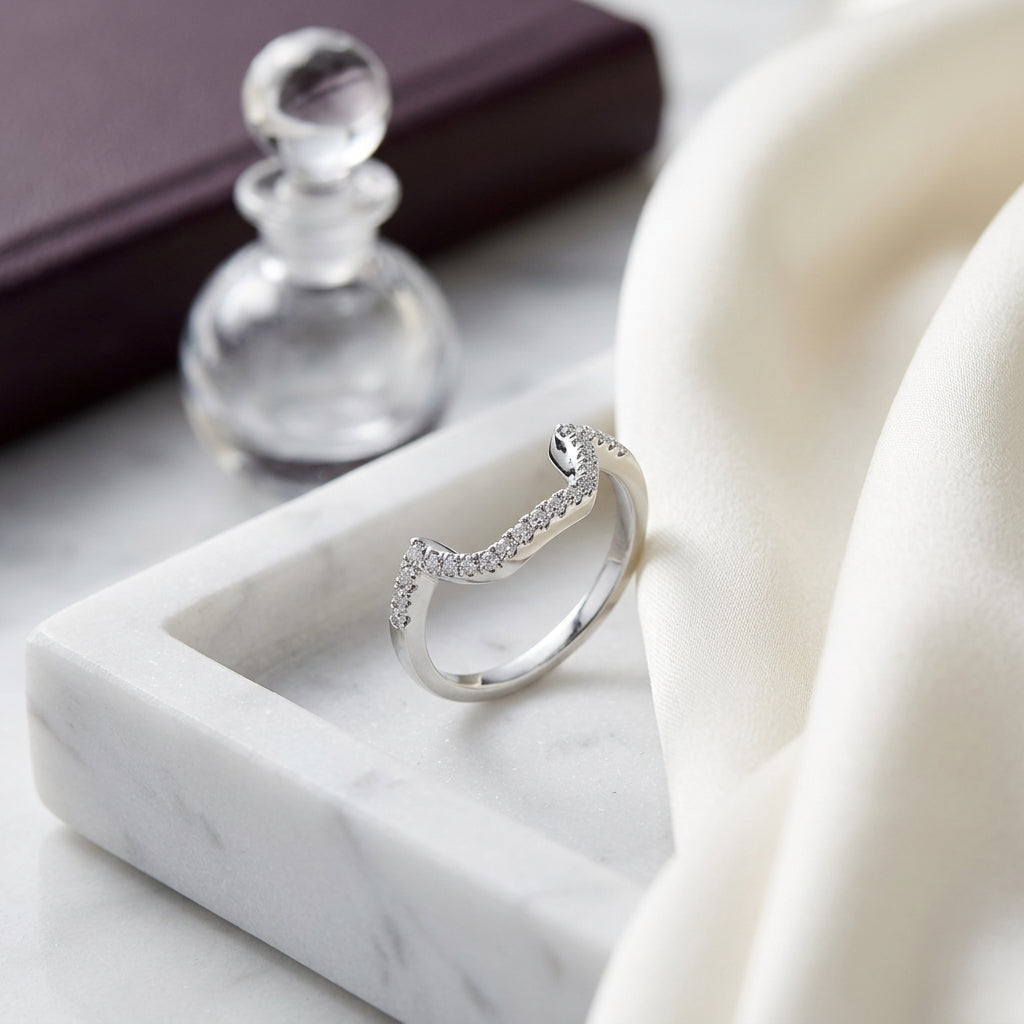 Diamond Pave Notched Band In 14k White Gold — atelier still life
