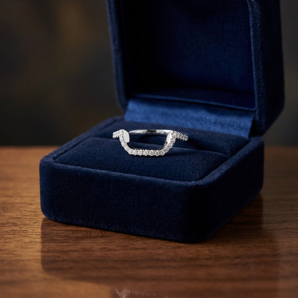 Diamond Pave Notched Band In 14k White Gold — gift presentation