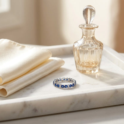 Sapphire and Diamond Single Row Prong-Set Band in 14k White Gold — marble silk