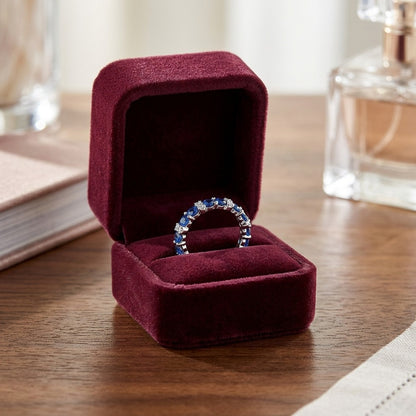 Sapphire and Diamond Single Row Prong-Set Band in 14k White Gold — velvet box
