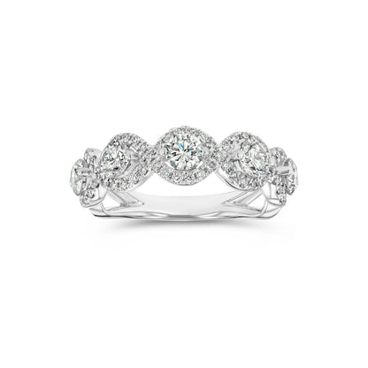 Five Stone Halo Diamond Band Ring in 14k White Gold 1-3/8ctw