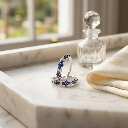 Sapphire And Diamond Alternating Cluster Band In 14k White Gold 1/4ctw — marble silk