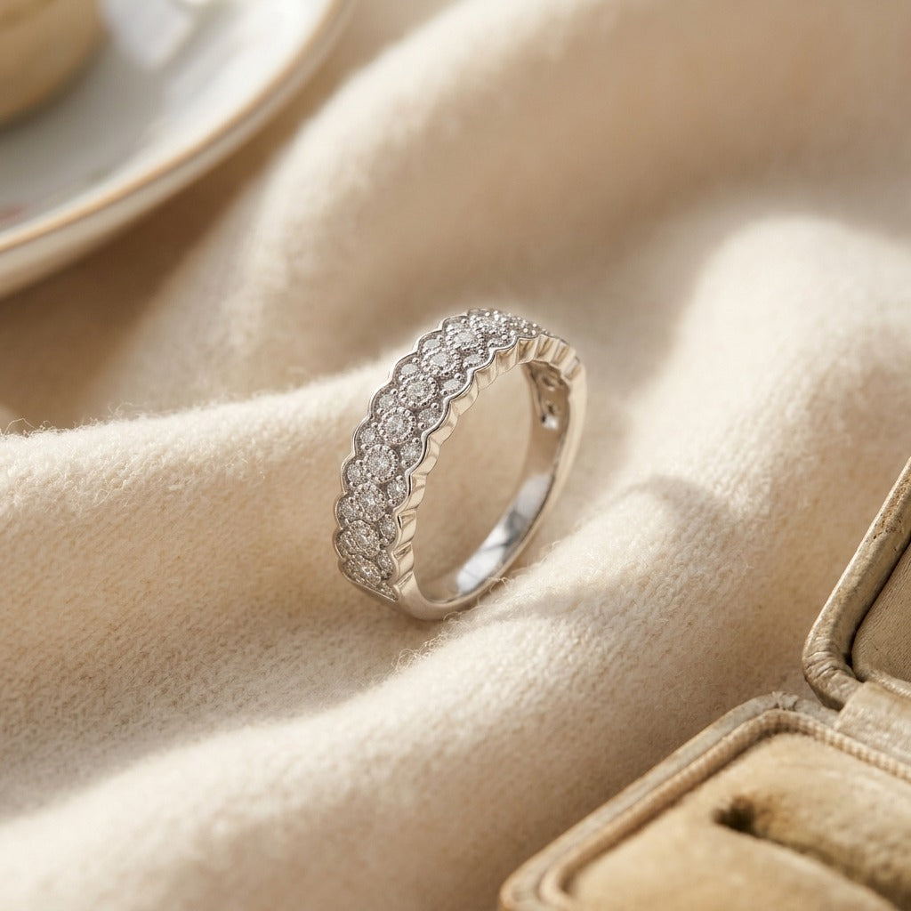 14k White Gold Cluster 0.33ctw Diamond Band — textile flat lay