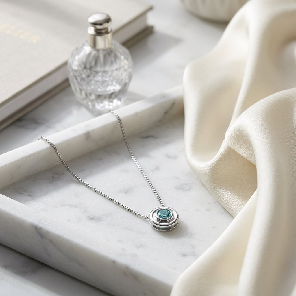 Blue Topaz Bezel Set In 14k White Gold Pendant — atelier still life