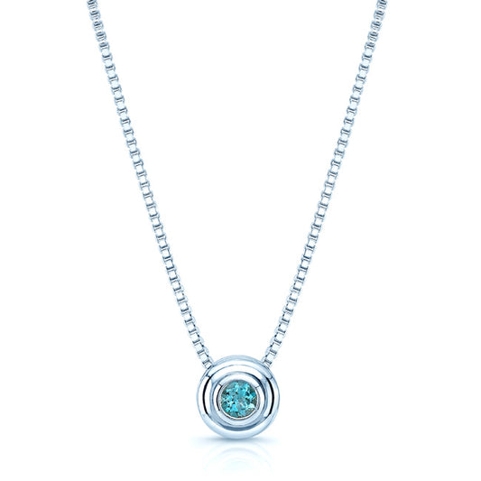 Blue Topaz Bezel Set In 14k White Gold Pendant