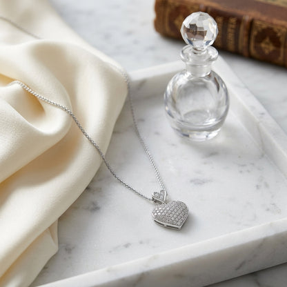 Diamond Double Heart Puff Pave Pendant In 14k White Gold — atelier still life