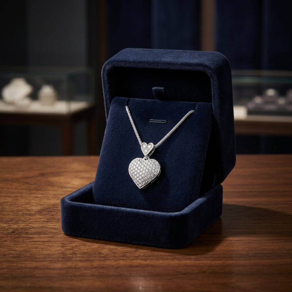 Diamond Double Heart Puff Pave Pendant In 14k White Gold — gift presentation