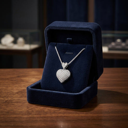Diamond Double Heart Puff Pave Pendant In 14k White Gold — gift presentation