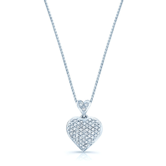 Diamond Double Heart Puff Pave Pendant In 14k White Gold