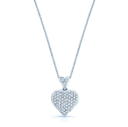 Diamond Double Heart Puff Pave Pendant In 14k White Gold