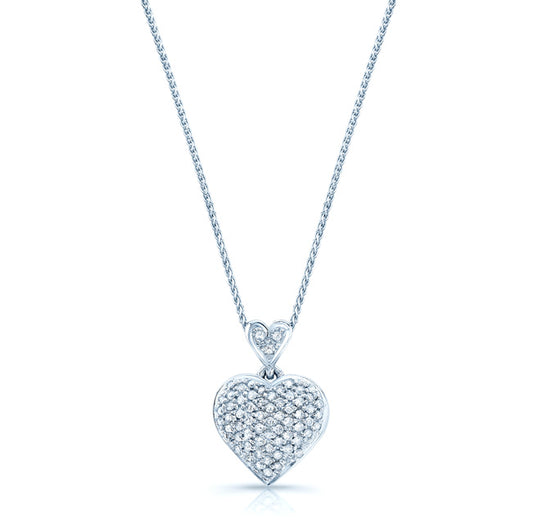 Diamond Double Heart Puff Pave Pendant In 14k White Gold
