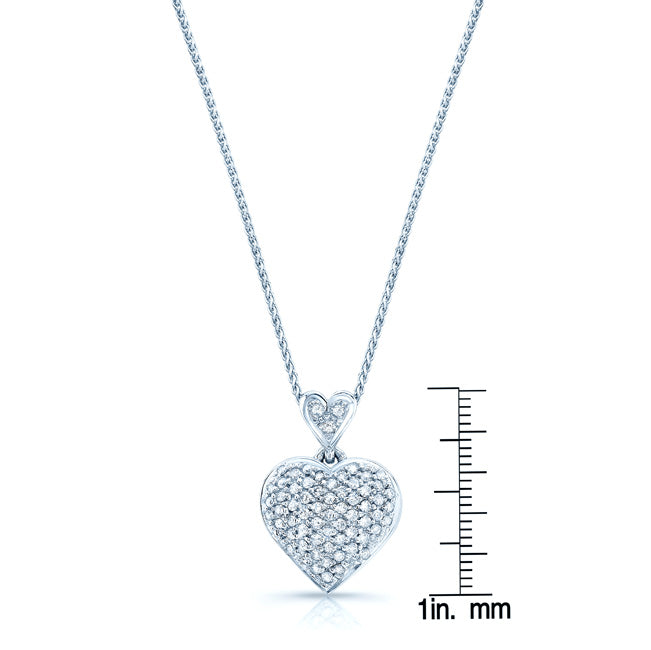 Diamond Double Heart Puff Pave Pendant In 14k White Gold