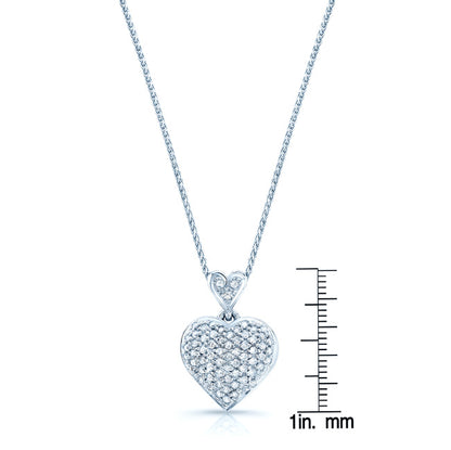 Diamond Double Heart Puff Pave Pendant In 14k White Gold