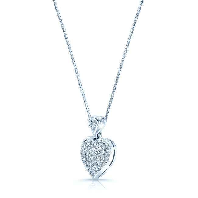 Diamond Double Heart Puff Pave Pendant In 14k White Gold