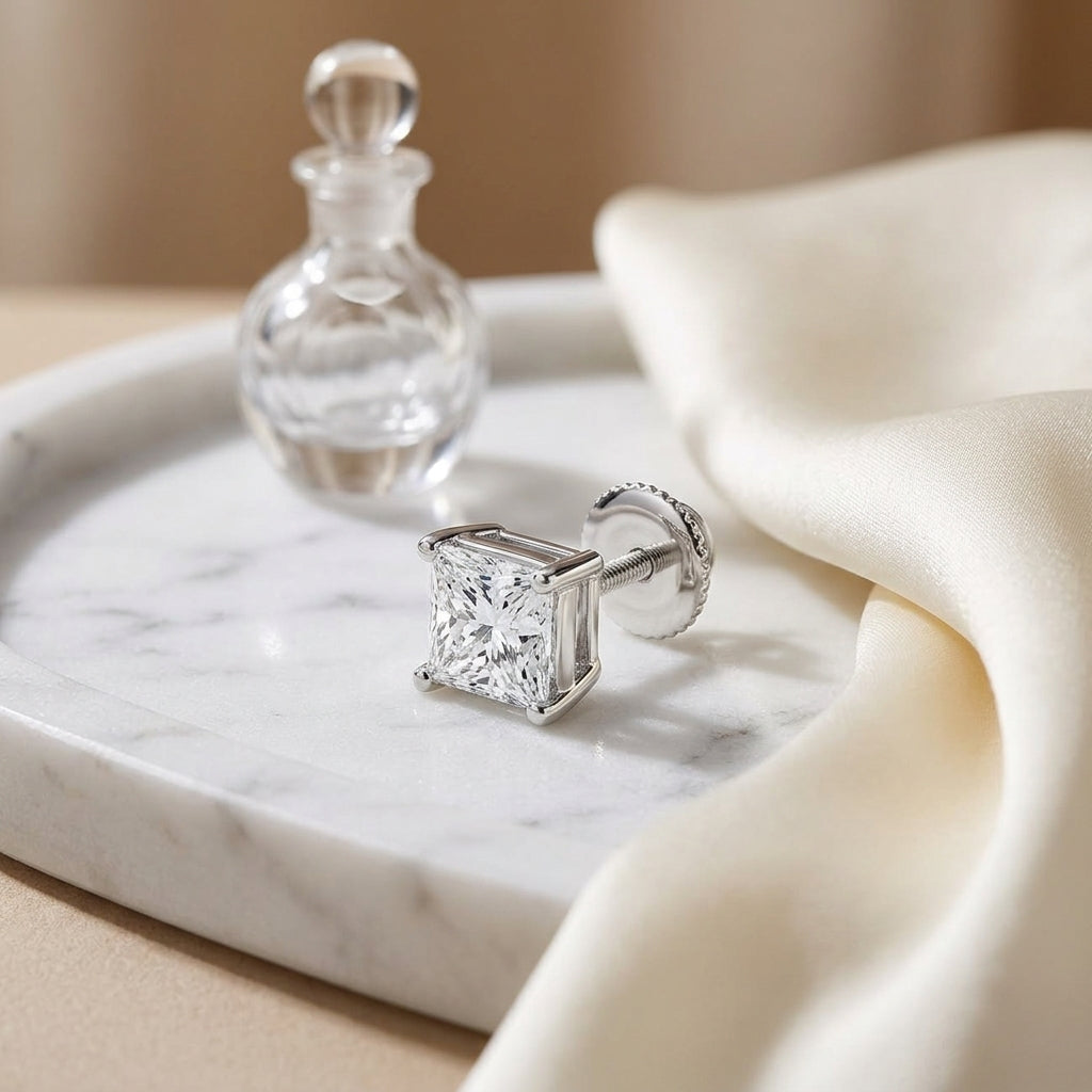 Diamond Princess Cut Stud Earrings In 14k White Gold (0.48 Ctw) — atelier still life
