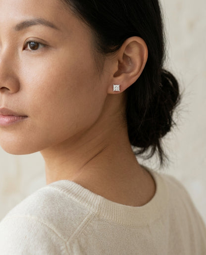 Diamond Princess Cut Stud Earrings In 14k White Gold (0.48 Ctw) — editorial close-up