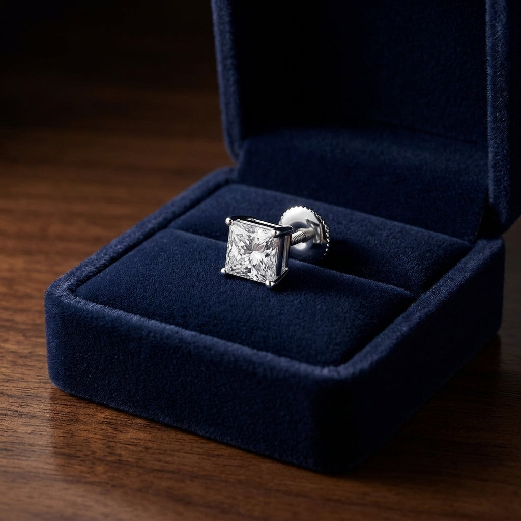 Diamond Princess Cut Stud Earrings In 14k White Gold (0.48 Ctw) — gift presentation
