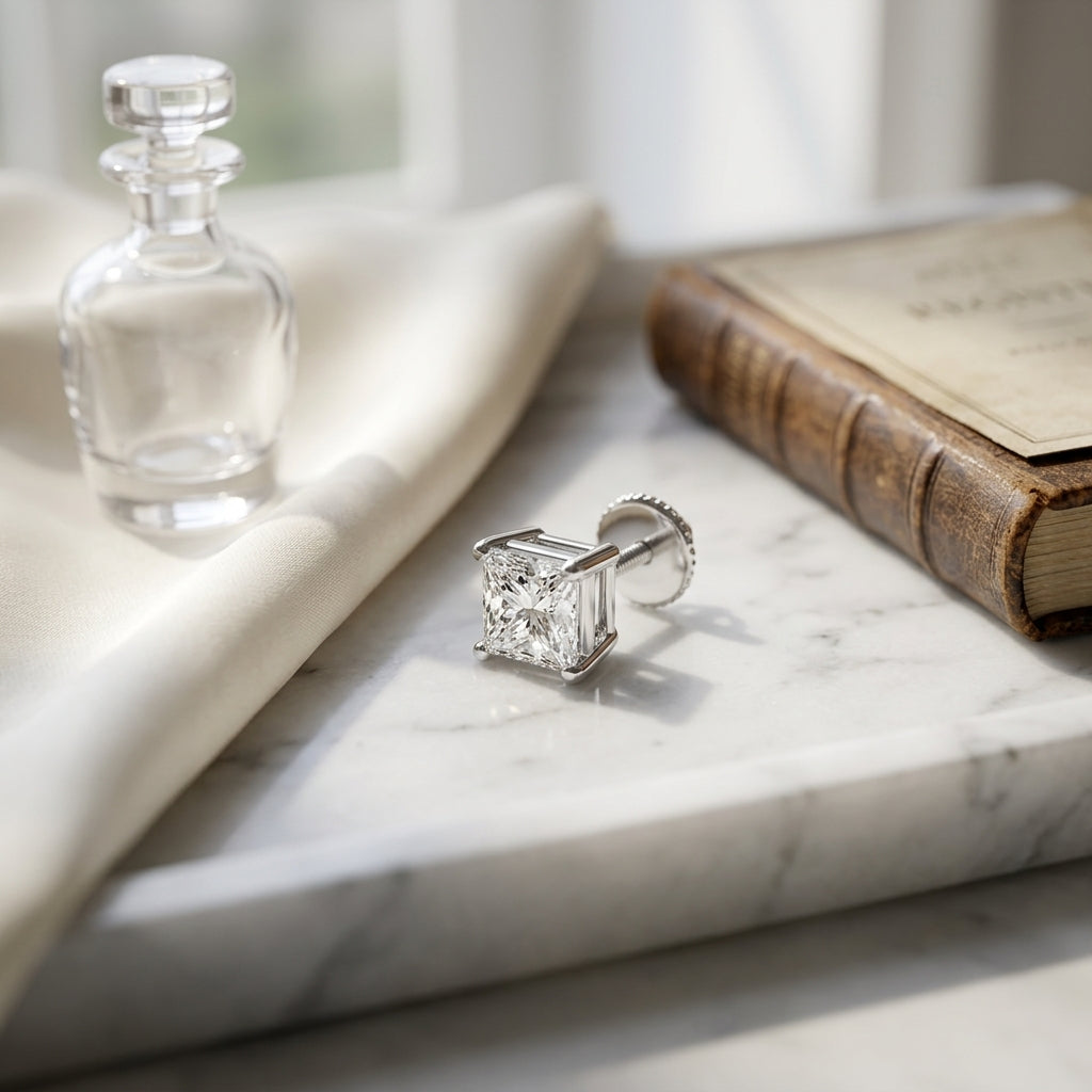 Diamond Princess Cut Stud Earrings In 14k White Gold (0.70 Ctw) — atelier still life