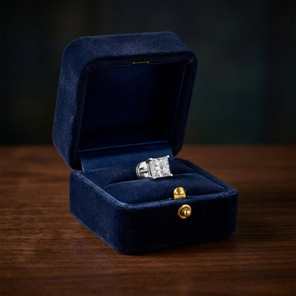 Diamond Princess Cut Stud Earrings In 14k White Gold (0.70 Ctw) — gift presentation
