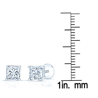 Diamond 4-prong Princess Studs 14k White Gold