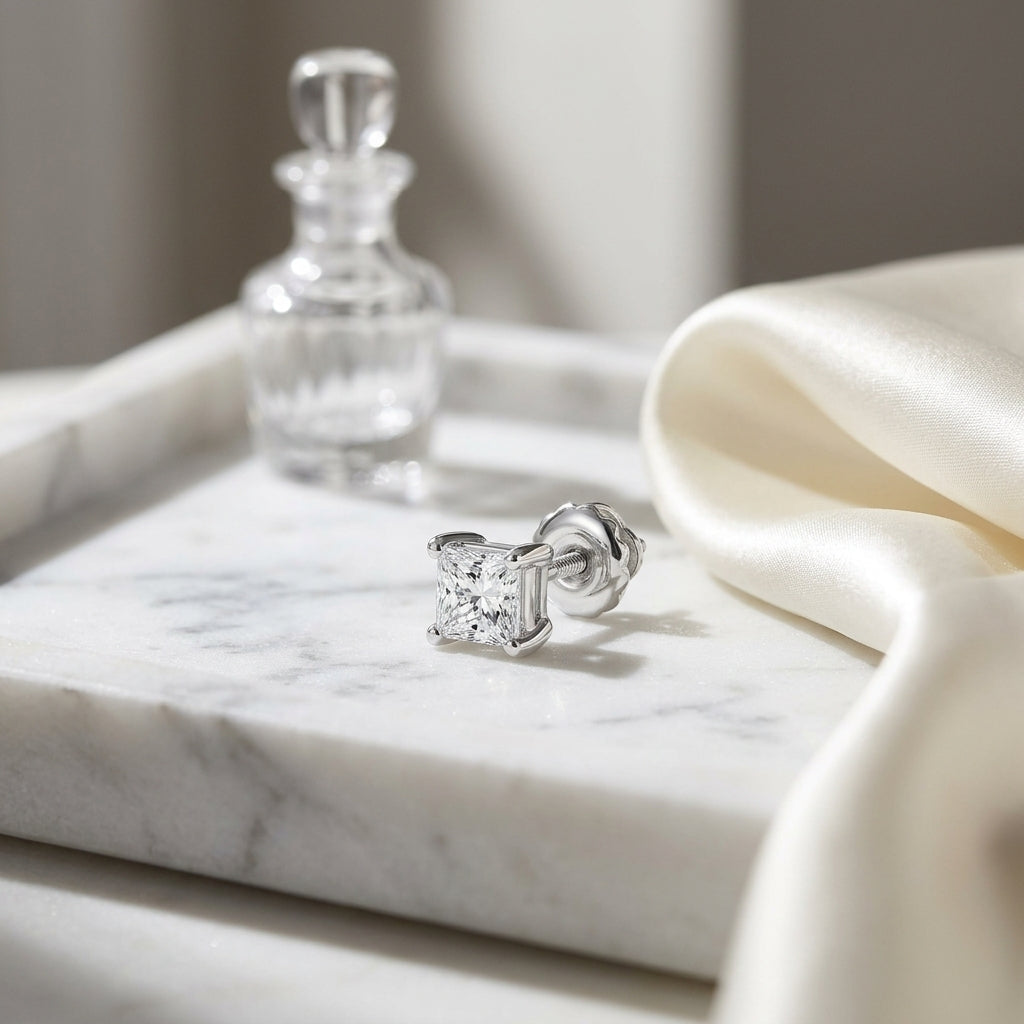 Diamond Princess 4-prong Studs 14k White Gold — atelier still life