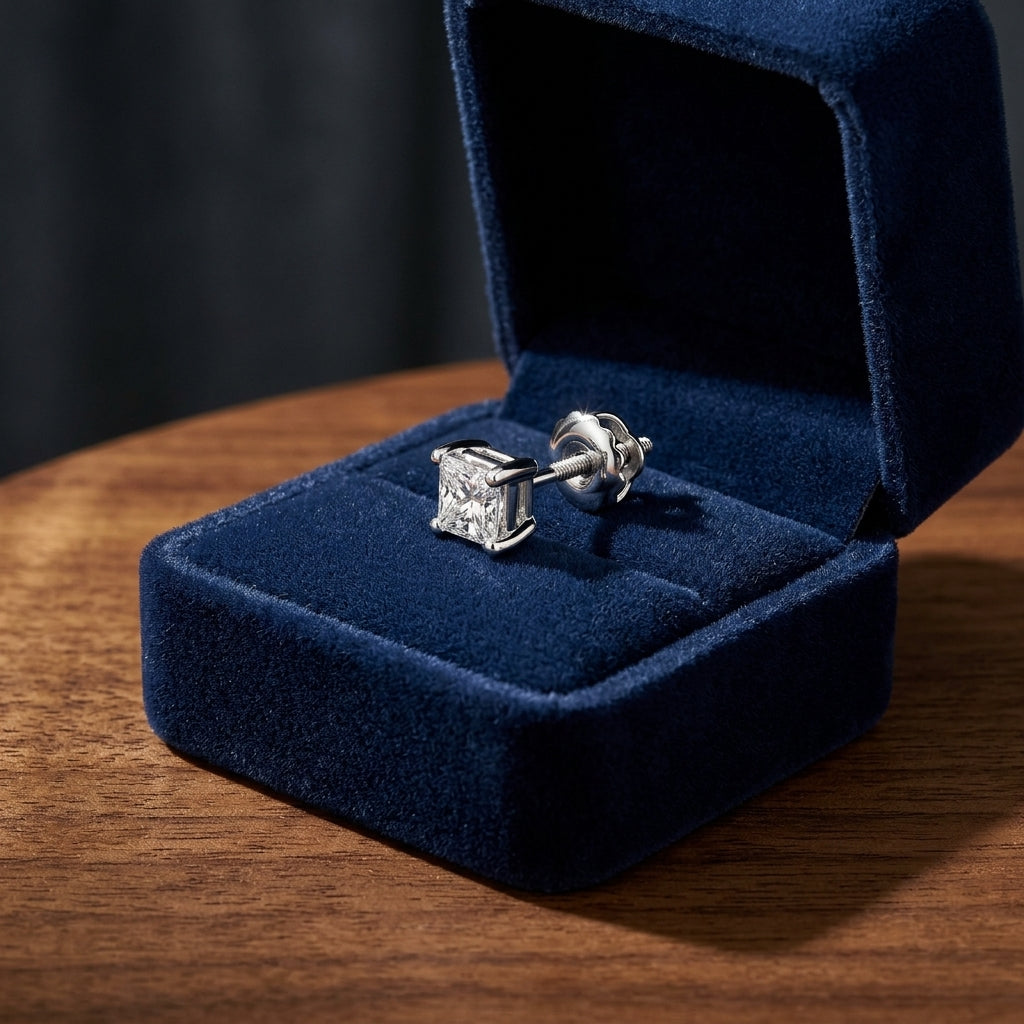 Diamond Princess 4-prong Studs 14k White Gold — gift presentation