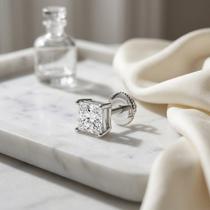 Diamond Princess Cut Stud Earrings In 14k White Gold (1.40 Ctw) — atelier still life