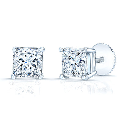 Diamond Princess Cut Stud Earrings In 14k White Gold (0.70 Ctw)