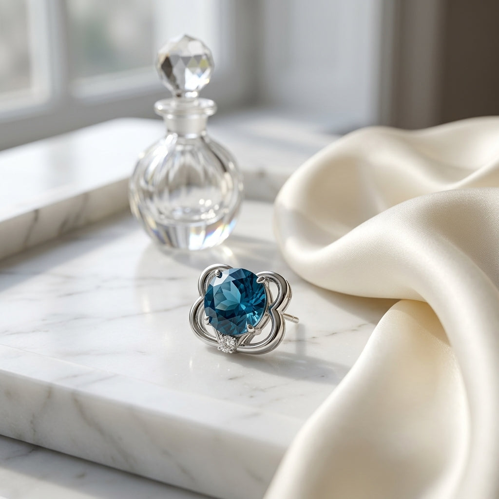 Blue Topaz Round 4-Prong Stud Earrings with Screwbacks 6mm in 14K White Gold - lifestyle