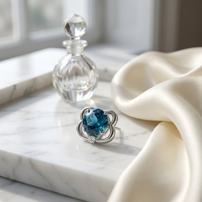 Blue Topaz Round 4-Prong Stud Earrings with Screwbacks 6mm in 14K White Gold - lifestyle
