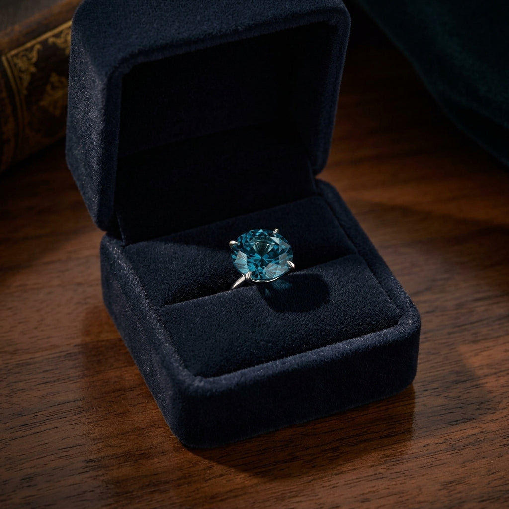 Blue Topaz Round 4-Prong Stud Earrings with Screwbacks 6mm in 14K White Gold - presentation