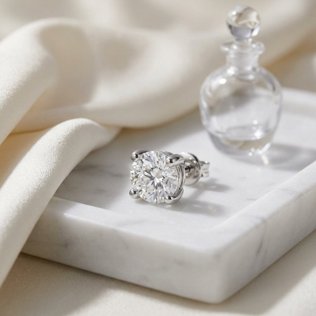 Diamond Round 4-prong Stud Earrings With Screwbacks In 14k White Gold (0.25 Ctw) — atelier still life