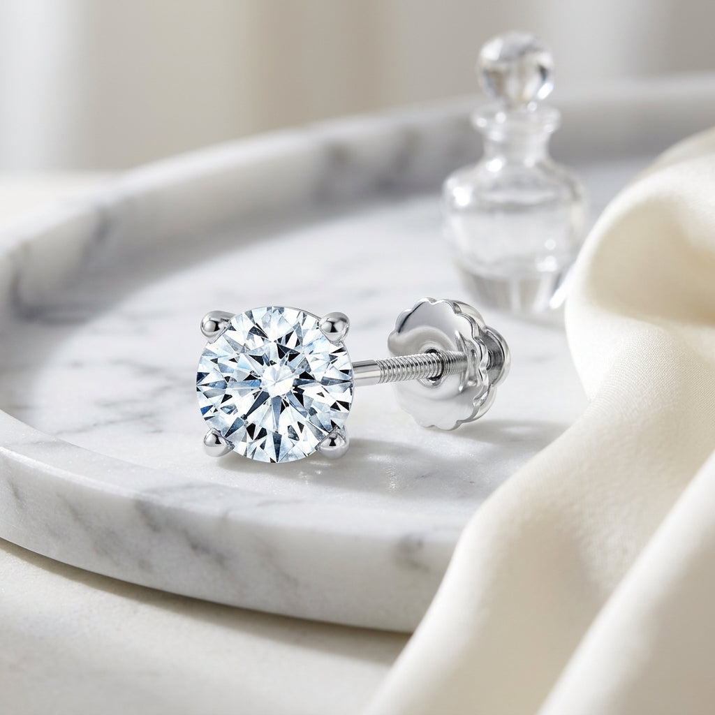 14k White Gold 4-prong Round Diamond Stud Earrings 1 1/5 Ct. Tw — atelier still life