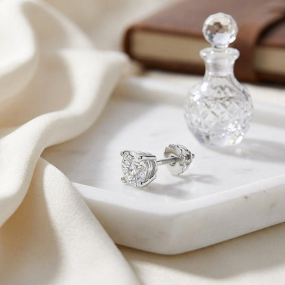 Round Diamond Stud Earrings With 4-prong Baskets And Screwbacks In 14k White Gold (1.42ctw) — atelier still life