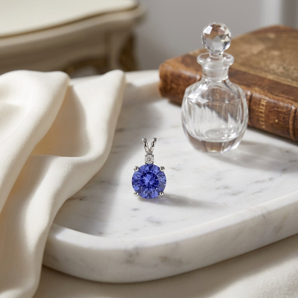 Tanzanite Round 4-Prong Stud Earrings with Screwbacks 6mm in 14K White Gold - lifestyle