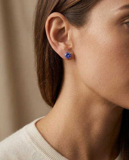Tanzanite Round 4-Prong Stud Earrings with Screwbacks 6mm in 14K White Gold - editorial hero