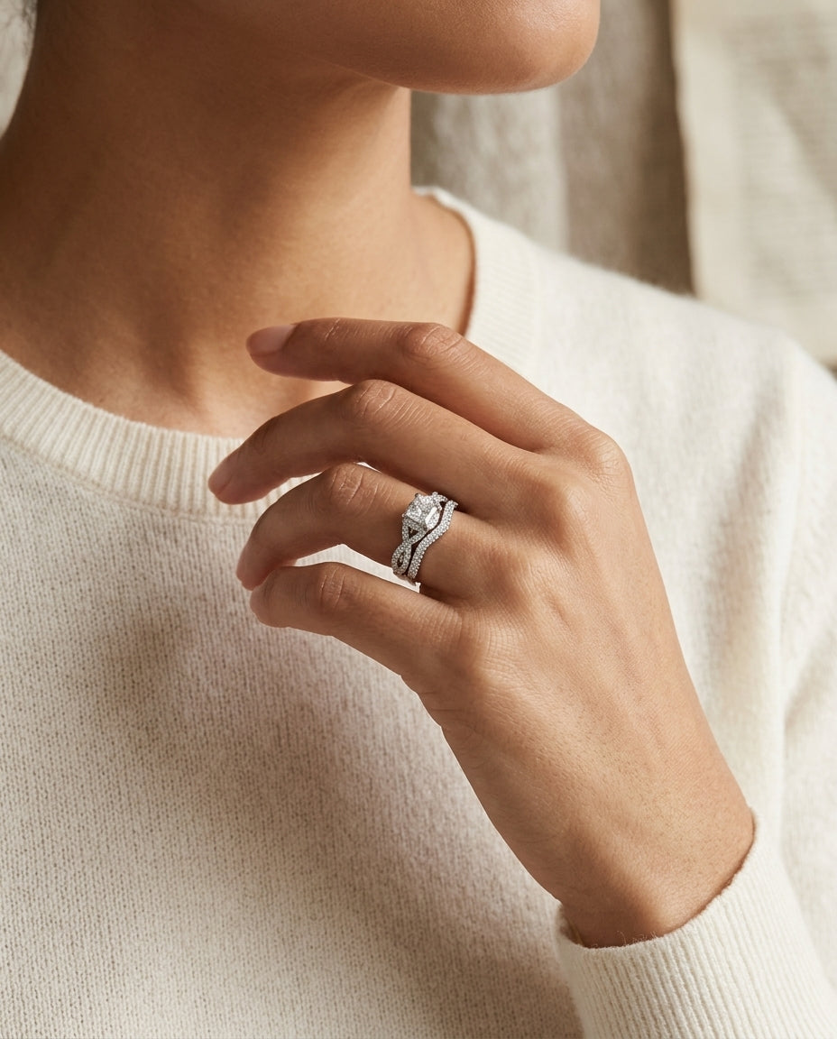 Diamond Bridal Set In 14k White Gold (1 Ct.tw.) — editorial close-up