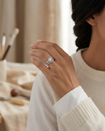 Diamond Bridal Set Semi In 14k White Gold (1/2ct.tw.) — editorial close-up