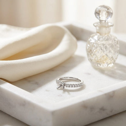 Diamond Wedding Set In 14k White Gold Semi Mount With 1/2ct Round Head — marble silk