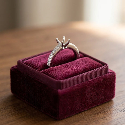 Diamond Wedding Set In 14k White Gold Semi Mount With 1/2ct Round Head — velvet box