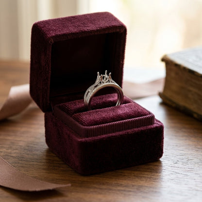 Diamond Ribbon Swirl Wedding Set in 14k White Gold (5mm Rd Cz Ctr) — velvet box